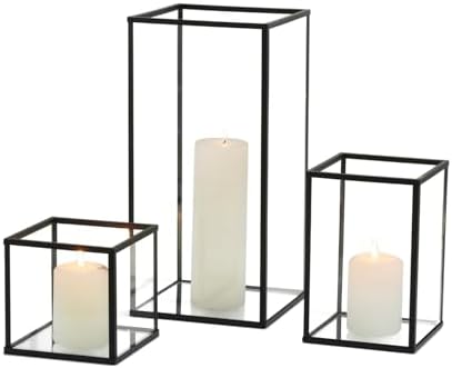 PHOSPHOR Glass Hurricane Candle Holder Set of 3 PCS Black Hurricane Candleholders for Wedding Party Holiday Birthday Home Decor Lanter - Image 5