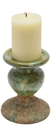 Creative Co-Op 2-Tone Sculptural Terracotta Pillar Candle Holder, Distressed Green - Image 5