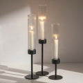 Glasseam Hurricane Taper Candle Holders, 3Pcs Black Candlestick for Mantle by Glasseam