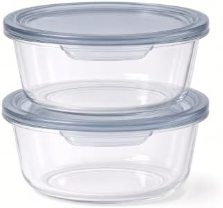 Glass Food Storage Containers with Lids — 4 Piece — 2 Containers + 2 Lids, 13.55 oz Each Glass, BPA-Free Leakproof Stackable Lids, Microwave, Oven & Dishwasher Safe — Ideal for Meal Prep, - Smoke Lid by DuraLiving