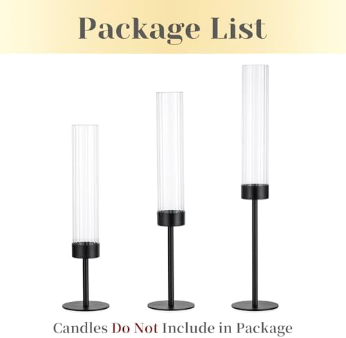 Hewory Black Taper Candle Holders: Candlestick Holders Set of 3 Hurricane Glass Tall Candle Holder for Candlesticks Candle Sticks Holder Decor for Table Centerpiece Wedding Party Christmas Decorations - Image 7