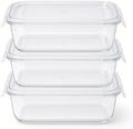 Glass Food Storage Containers with Lids — 6 Piece — 3 Containers + 3 Lids, 21.98 oz Each Glass, BPA-Free Leakproof Stackable Lids, Microwave, Oven & Dishwasher Safe — Ideal for Meal Prep, - Clear Lid by DuraLiving