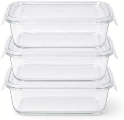 Glass Food Storage Containers with Lids — 6 Piece — 3 Containers + 3 Lids, 21.98 oz Each Glass, BPA-Free Leakproof Stackable Lids, Microwave, Oven & Dishwasher Safe — Ideal for Meal Prep, - Clear Lid by DuraLiving