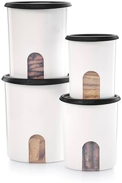Tupperware One Touch Reminder Canisters 4 Canister Food Storage Set in White & Black, Dishwasher Safe and BPA Free, (4 Containers, 4 Lids) - Image 7