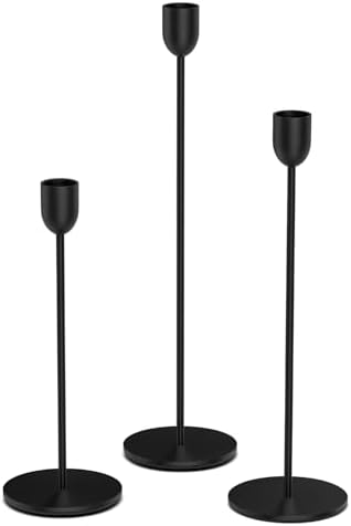 ChefBee 3PCS Black Tall Taper & Pillar Candle Candlestick Holder by ChefBee