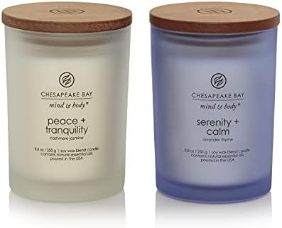 Chesapeake Bay Medium Jar Candles Duo - Peace + Tranquility (Cashmere Jasmine) and Serenity + Calm (Lavender Thyme) Home Decor by ChesapeakeBayFragrance