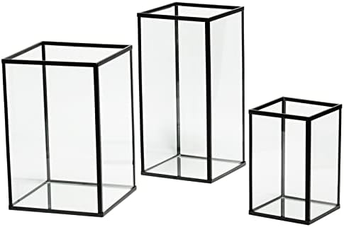yshengood Large Glass Hurricane Candle Holder Set of 3 PCS, Black Frame and Glass Hurricane Candleholders - Image 2