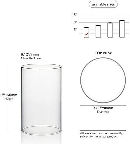 WGVI Hurricane Candle Holder Sleeve, Wide 4", Height 6", Clear Glass Cylinder Candleholder, Chimney Tube, Open Ended Candle Shade, 6 Pieces Bulk - Image 2