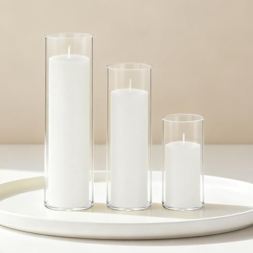 12-Pack White Pillar Candles (2''X3,4,6) & 12-Pack Glass Cylinder Vases(2.6''X5,6,8),Hurricane Candles,Wedding Centerpiece Decor Set-Mixed Heights for Table, Proposal, Event. - Image 6