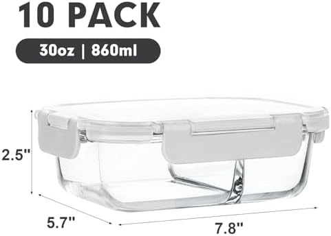 M MCIRCO 10 Pack,30 oz, 2 Compartments Glass Meal Prep Containers with Lids - Image 2