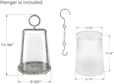 9" Wide Modern Farmhouse Metal Hurricane Candle Holder with Handmade Sturdy Glass Sleeve in Rustic Black for Pillar Candle & Plants, Glass Hurricane Lantern, Industrial, Minimalistic - Image 2