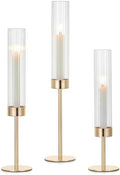 Hewory Gold Taper Candle Holders: Candlestick Holders Set of 3 Hurricane Glass Tall Candle Holder for Candlesticks Candle Sticks Holder Decor for Table Centerpiece Wedding Party Christmas Decorations by Hewory