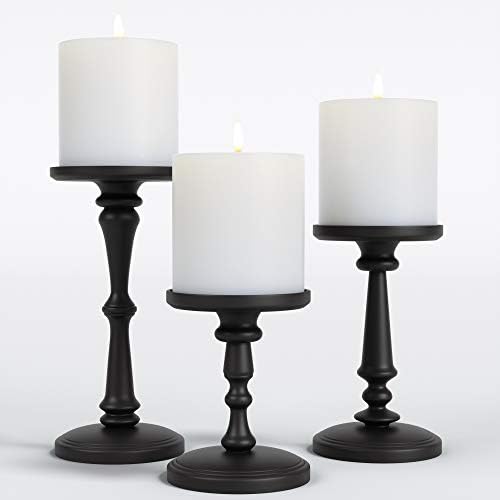 Candle Holders Set of 3 Matte Black, 6, 8,10" Tall Metal for Pillar Candles by HBDesignCo