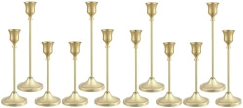 Candlestick Holders 4 Sets(12 Pcs), Gold Candle Holders with Anti-Slip Pad, Metal Taper Candle Holder, Candle Holder for Wedding Fireplace Mantel Housewarming Gift by Tunyet