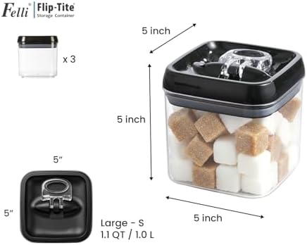 Felli Flip Tite Food Storage Container 5" LARGE Size Airtight Lid Lock Top, Stackable Kitchen Canister for Space Saving, Pantry Fridge Cupboard Organizer, Spice Seasoning Pet Treats Snack (1.1 qt) - Image 3