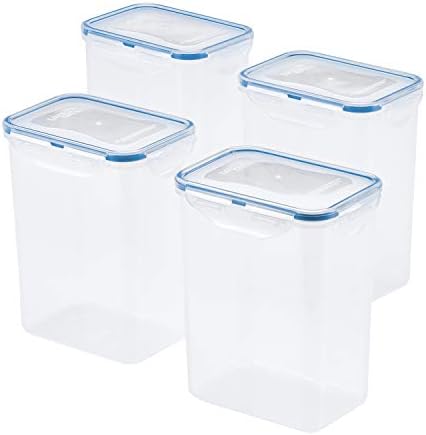 LOCK & LOCK LocknLock Easy Essentials Airtight Rectangular Tall Food Storage Container 7.61 Cup, 4 Piece, Clear by LocknLock