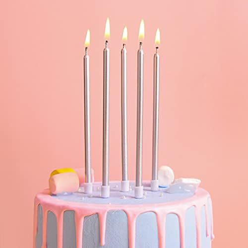 PHD CAKE Silver Long Thin Metallic Birthday Candles, Cake Candles, Birthday Parties, Wedding Decorations, Party Candles - Image 2