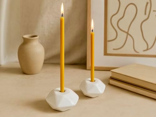 Set of 2 Small White Ceramic Candleholders for Votprof Slim Taper Candles, Durable, Modern Design - Image 4