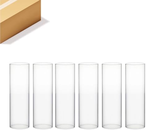 WGVI Hurricane Candle Holder Sleeve, Wide 2.5", Height 10", Clear Glass Cylinder Candleholder, Chimney Tube, Open Ended Candle Shade, 6 Pieces Bulk by WGVInternational-OpusGlassware