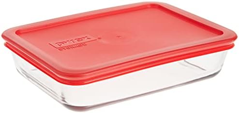 Pyrex 3-Cup Single Rectangular Glass Food Storage Container with Lid, Non-Toxic, BPA-Free Lid, Tempered Non-Pourous Glass, Microwave, Dishwasher, Freezer and Oven Safe, Red by Pyrex