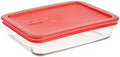 Pyrex 3-Cup Single Rectangular Glass Food Storage Container with Lid, Non-Toxic, BPA-Free Lid, Tempered Non-Pourous Glass, Microwave, Dishwasher, Freezer and Oven Safe, Red by Pyrex