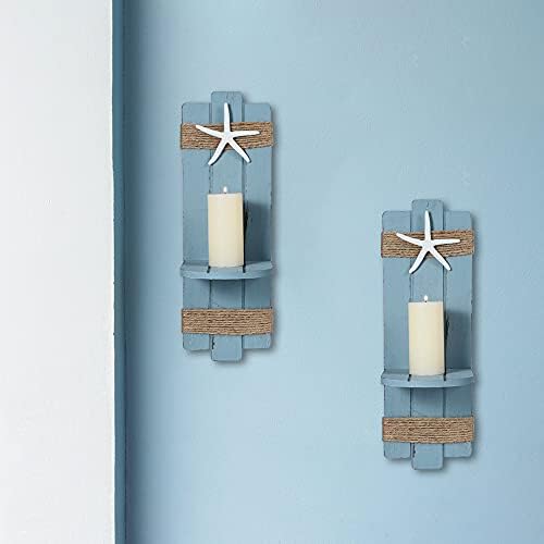 SOMTO Beach Starfish Wall Candle Sconces Decor,Ocean Themed Wall-Mount Candle Holders, Coastal Farmhouse Nautical Rustic Decorations for Bathroom, Living Room, Dining Room and Office, Set of 2 - Image 5