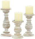 Deco 79 Mango Wood Decorative Candle Holder Turned Style Pillar Candle Stand, Set of 3 Candlestick Holder 6", 8", 10"H, Cream by Unknown