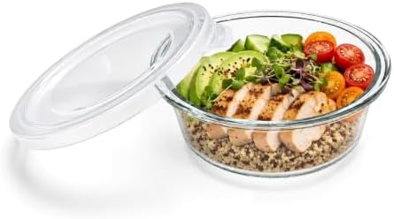 Glass Food Storage Containers with Lids — 4 Piece — 2 Containers + 2 Lids, 13.55 oz Each Glass, BPA-Free Leakproof Stackable Lids, Microwave, Oven & Dishwasher Safe — Ideal for Meal Prep, - Clear Lid - Image 4