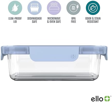 Ello Color Lock 3.4 Cup 10PC,Glass Meal Prep Sets Leak-Proof Glass Food Storage Containers with Airtight BPA-Free Plastic Lids,Dishwasher,Microwave,and Freezer Safe,Purple Rain,5 Count (Pack of 2) - Image 3