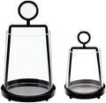 9" & 6" Wide Modern Farmhouse Metal Hurricane Candle Holder with Handmade Sturdy Glass Sleeve in Black for Pillar Candle & Plants, Glass Hurricane Lantern, Industrial, Minimalistic by Unknown