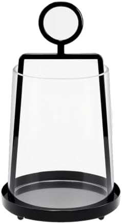 9" Wide Modern Farmhouse Metal Hurricane Candle Holder with Handmade Sturdy Glass Sleeve in Black for Pillar Candle & Plants, Glass Hurricane Lantern, Industrial, Minimalistic by Unknown