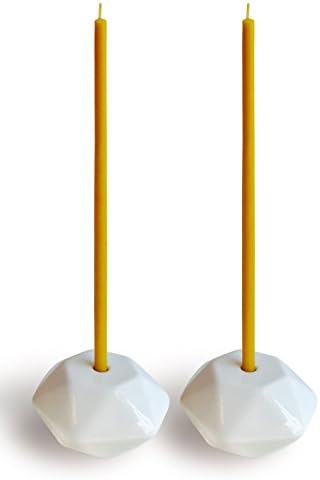 Set of 2 Small White Ceramic Candleholders for Votprof Slim Taper Candles, Durable, Modern Design by Votprof