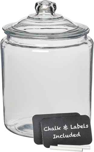 Anchor Hocking Heritage Hill Glass Jar with Lid, 2 Gallon Capacity, with 2 Chalkboard Labels and Chalk by AnchorHocking