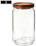ComSaf Glass Jar with Acacia Wood Lid 34oz 1Pack, Food Storage Container | 1.1Qt Canister, Oats Coffee Sugar Pasta Candy Cookies Nut, Kitchen Pantry, Decorative, Countertop Display, Food-Grade, Label by ComSaf