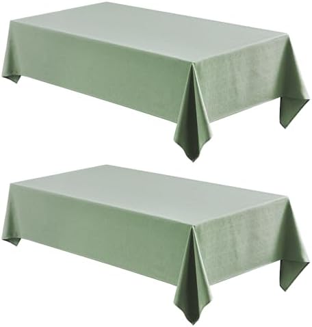 Veblandy 2 Pack Rectangle Tablecloth, 60x84 inch, Water Resistant Wrinkle Free Linen Textured Table Cloth Washable, Decorative Fabric Table Cover for Dining, Party and Camping, Sage Green by Veblandy