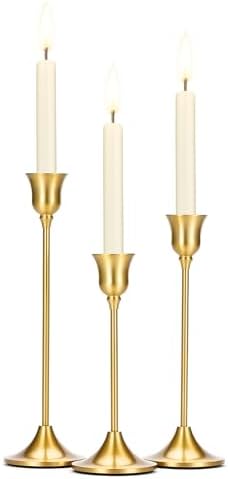 Tifanso 3PCS Vintage Brass Gold Taper Candlestick Holders for Table Decor by tifanso