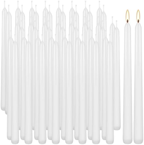 WPONSZU 50 Pack White Taper Candles, 7-8 Hours Burn Time, Unscented, Smokeless and Dripless, 4/5 x 10 Inch for Christmas,Household,Dinner,Wedding,Valentine's Day,Party and Home Décor Candlesticks - Image 2