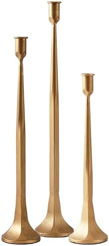 Denique Iron Taper Candle Holder Set of 3, Gold Candlestick Holders 19.3”17” 14” Heightening Decorative Candle Stand Set for Wedding, Dining Table, Home Decoration (Gold) by Denique