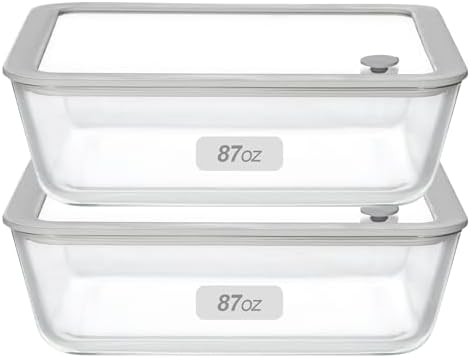 Glass Food Containers with Glass Lid, Microwave Safe Food Storage Container Set, 2 Pack of 87oz, Large Size Airtight Storage Set with Leak Proof Lids, Meal Prep Containers by Eco-Evo