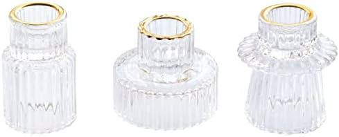 Vixdonos Taper Glass Candlestick Holders Tealight Candle Holders for Table Centerpieces, Wedding Decor and Dinner Party (3 Pcs, Gold Rim Clear) by Vixdonos
