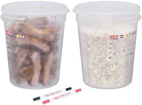 2 Pack 8QT Commercial Round Food Storage Containers with Lids by GATBO
