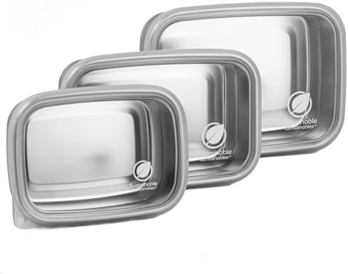Stainless Steel Food Storage Containers with Clear Platinum Silicone Lids, Airtight, Leakproof 18/8 (304) Food Grade SS Nested 3Pk 20/30/40 oz Plastic-Free - Image 7