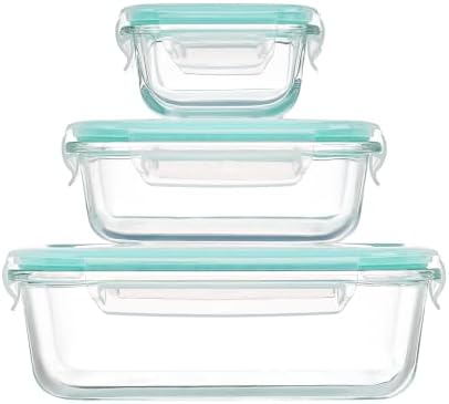 Vtopmart 3 Pack Glass Food Storage Containers with Lids Green by Vtopmart