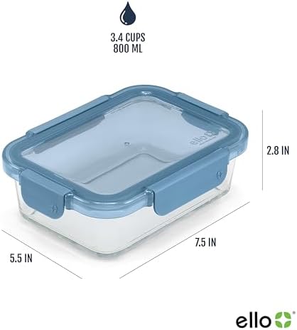 Ello Color Lock 3.4 Cup Glass Meal Prep Containers & Lids, 5 Pack, Desert - Image 4