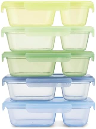 Ello Snap & Nest 10-Piece 3 Cup Plastic Divided Meal Prep Set, Reusable Food Containers for Healthy Eating, Freezer, Dishwasher Safe, Seafoam by Ello