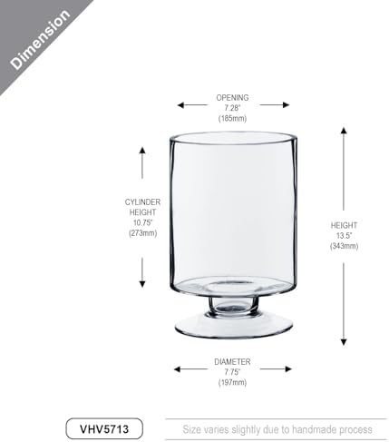 WGVI Clear Glass Pedestal Hurricane Candle Holder, 7.75"W, 13.5"H, Decorative Vase for Pillar Candles, Short Stemmed Candleholder Cylinder, Tabletop Centerpieces, Home Décor, Elegant Design, 1 Piece - Image 2