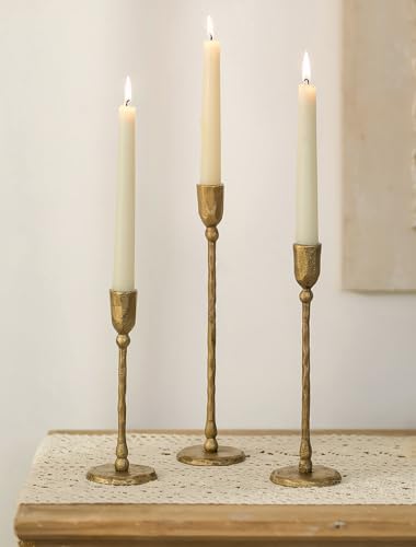 NUPTIO Iron Taper Candle Holders: Antique Brass Candlestick Holder Set of 3 by Nuptio