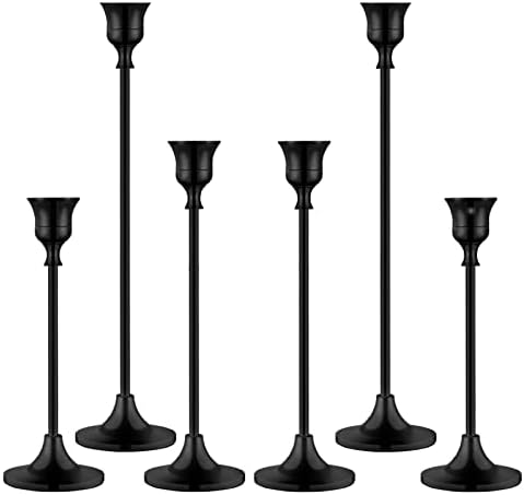BEZURA Black Taper Candle Holders Set of 6,Aluminum Alloy Candlestick Holders for Candlesticks Vintage Metal Candle Stick Candle Holder for Fireplace Party Dining Home by BEZURA