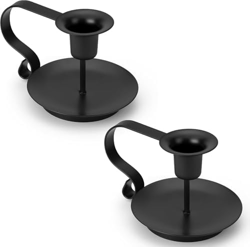 Black Taper Candle Holders Set of 2, Iron Candlestick Holders by PTINBG