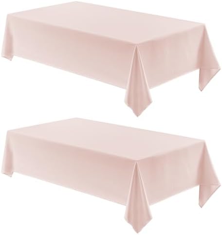Veblandy 2 Pack Rectangle Tablecloth, 52x70 inch, Water Resistant Wrinkle Free Linen Textured Table Cloth Washable, Decorative Fabric Table Cover for Dining, Party and Camping, Pink by Veblandy